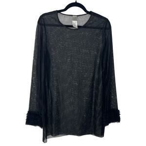 Lilith Womens Top M Black Mesh Nylon Ruffle Cuff Sheer Goth Rave Grunge France